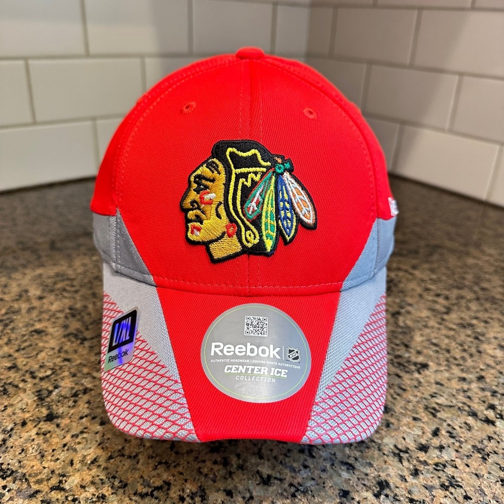 Chicago Blackhawks Reebok Practice Cap L/XL Red Gray NHL Center Ice New